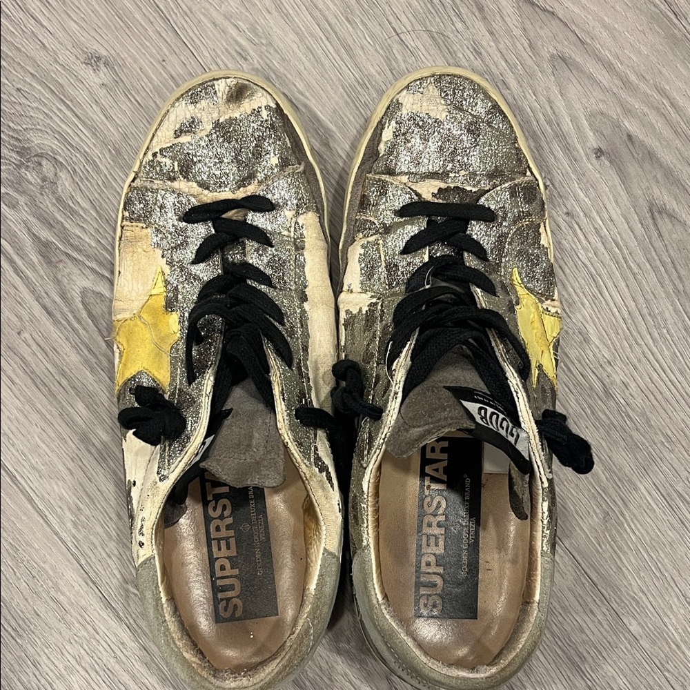 Golden Goose Superstar Glitter Leopard Sneakers With Yellow Star